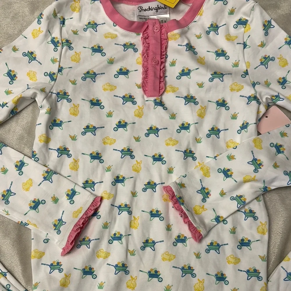 NWT Smockingbird 2 piece Easter theme ruffle hem and pocket pajama set size 12